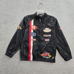 Disney Store Boys Bomber Jacket 10 Black Cars Lightning Mcqueen Full Zip Pockets